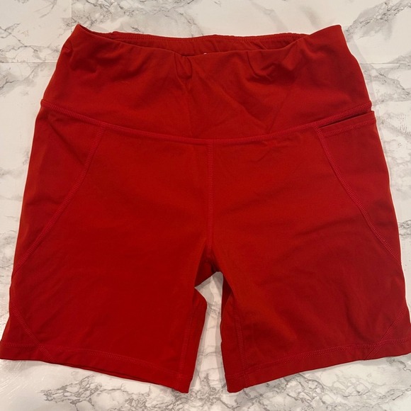 Sweaty Betty Power Workout Biker Shorts Red Running Gym Athletic - Picture 1 of 7